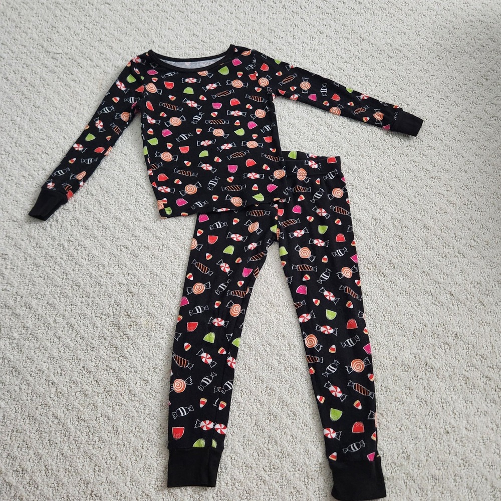 Halloween Kids Pajamas Size 4 Black Candy Print Cotton 2PC Set